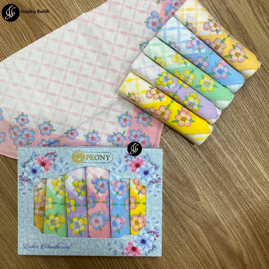 Isi 6 Pcs Sapu Tangan Wanita Katun Motif Bunga 6 Woman Handkerchiefs Flowers