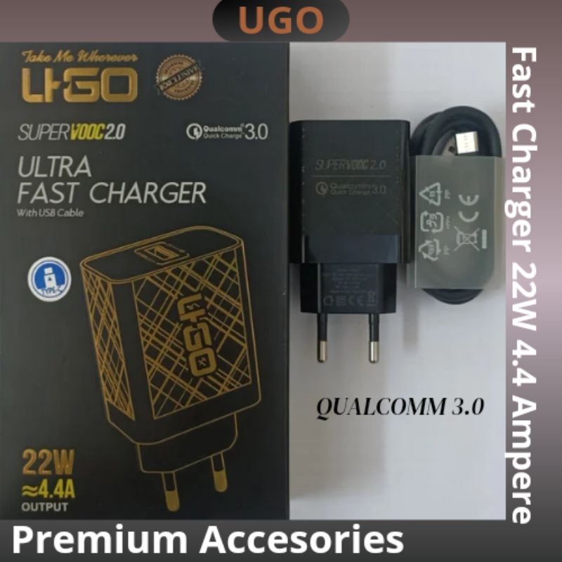 Charger Ori UGO Fast Charger Oppo, Vivo, Samsung, Infinix, Realme, Xiomi Type C, Lighting & Mikro