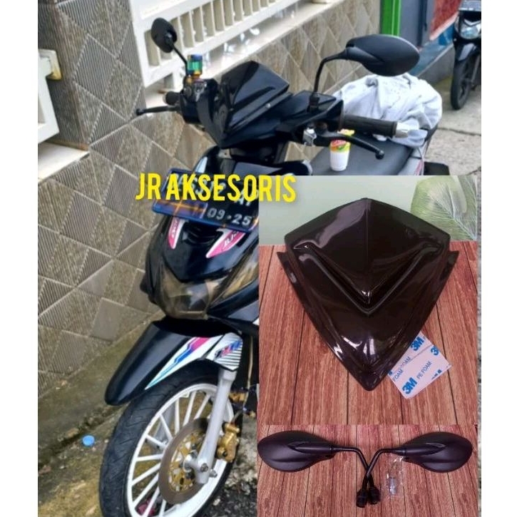 PAKET VARIASI VISOR PLUS SPION HONDA BEAT KARBU