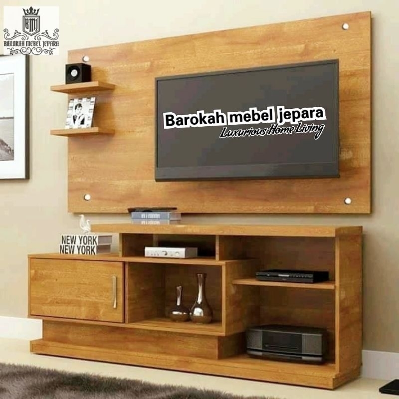 Backdrop TV kayu jati minimalis modern