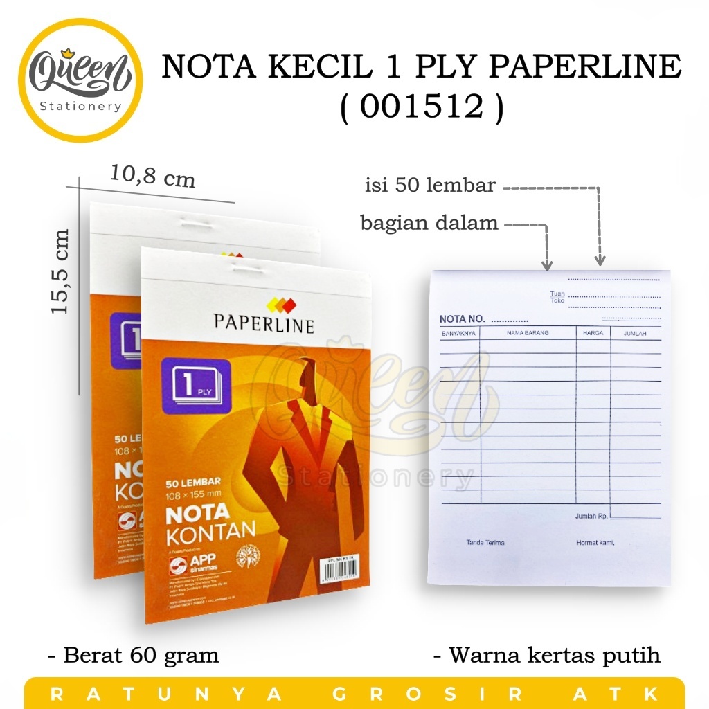 

1 PCS NOTA KECIL 1 PLY PAPERLINE / NOTA KONTAN / BUKU NOTA (001512)