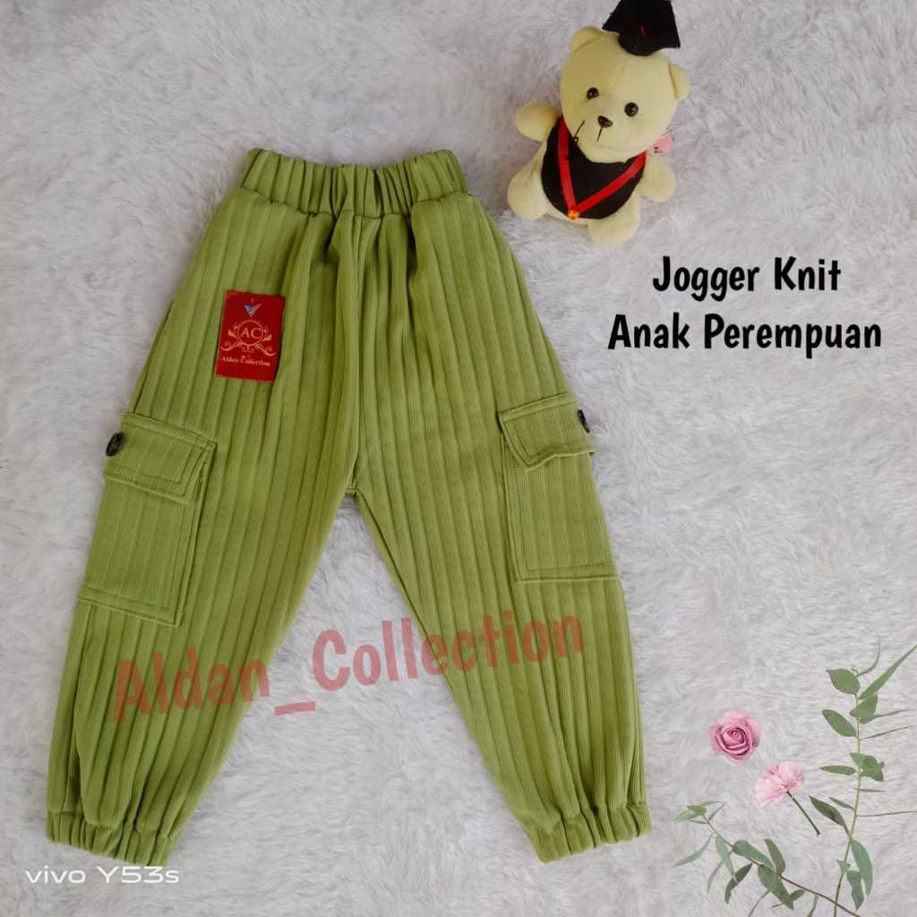 Celana Jogger Knit Anak Perempuan Usia 4-10 Tahun / Jogger Cargo Anak Perempuan / Cargo Knit Anak Pe