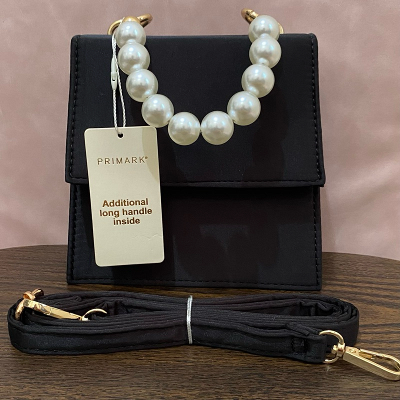 [NO COD] NEW 2 in 1 PEARL MINI SLING BAG HITAM - PRIMARK