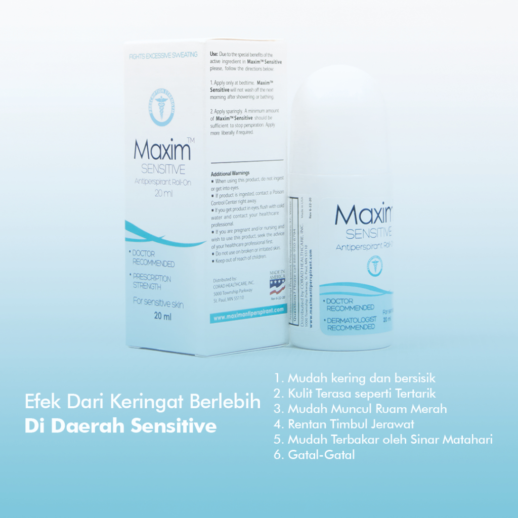 Maxim Antiperspirant 10.8% for Sensitive Skin isi 20ml - Solusi Keringat Berlebih di Ketiak (Bundling 3pcs)