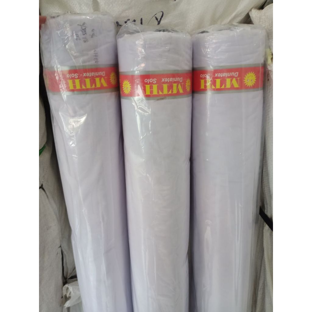 KAIN MURAH BERKUALITAS TETERON, TC MATAHARI, HASDUK,SERAGAM,KERUDUNG WARNA PUTIH PER 1 ROLL 60 DAN 3
