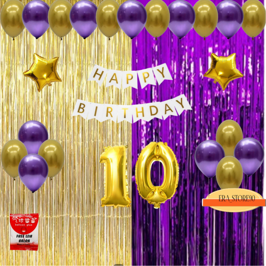 Paket Set Dekorasi Pesta Ulang Tahun Anak /2 Tirai Simple  Dekor Ultah Happy Birthday Simple Hemat