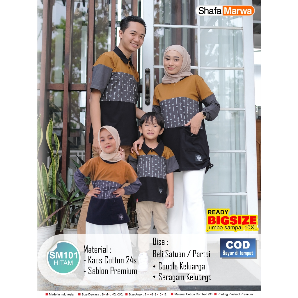 ShafaMarwa Kaos Sarimbit Keluarga Original Baju Couple Atasan Tunik Family Set Muslim Ayah Ibu dan A