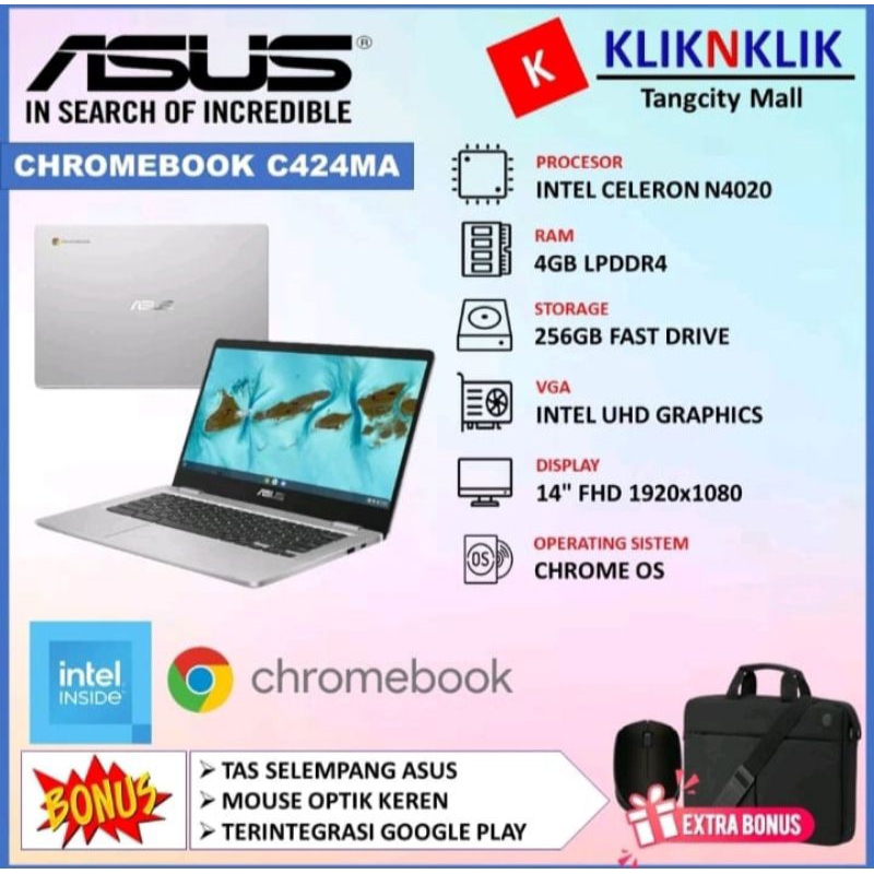 Laptop asus chromebook C424MA - INTEL N4020 - SILVER