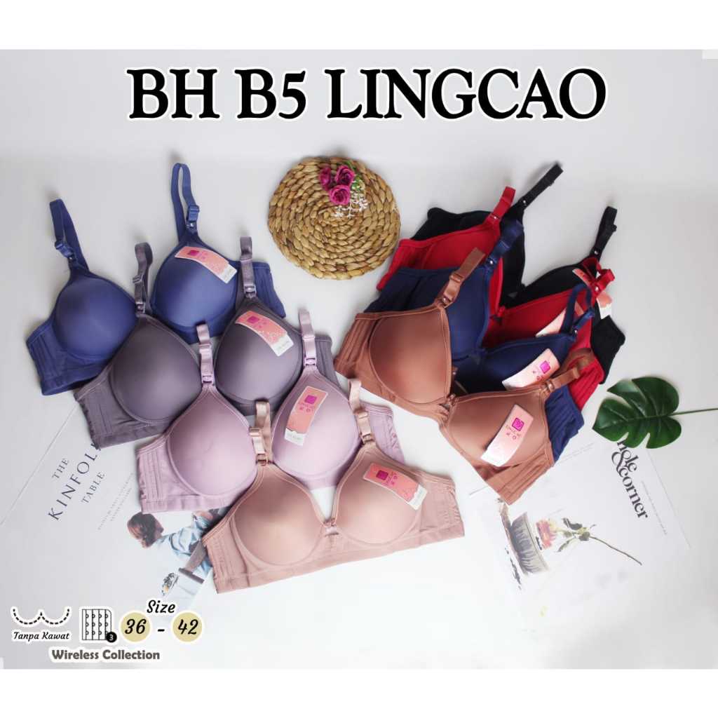 (Paket 3 Pcs) ORIGINAL BH Lingcao B5 Kait 3 Ukuran 36 - 42 Cup B  | BH Tanpa Kawat Motif Polos