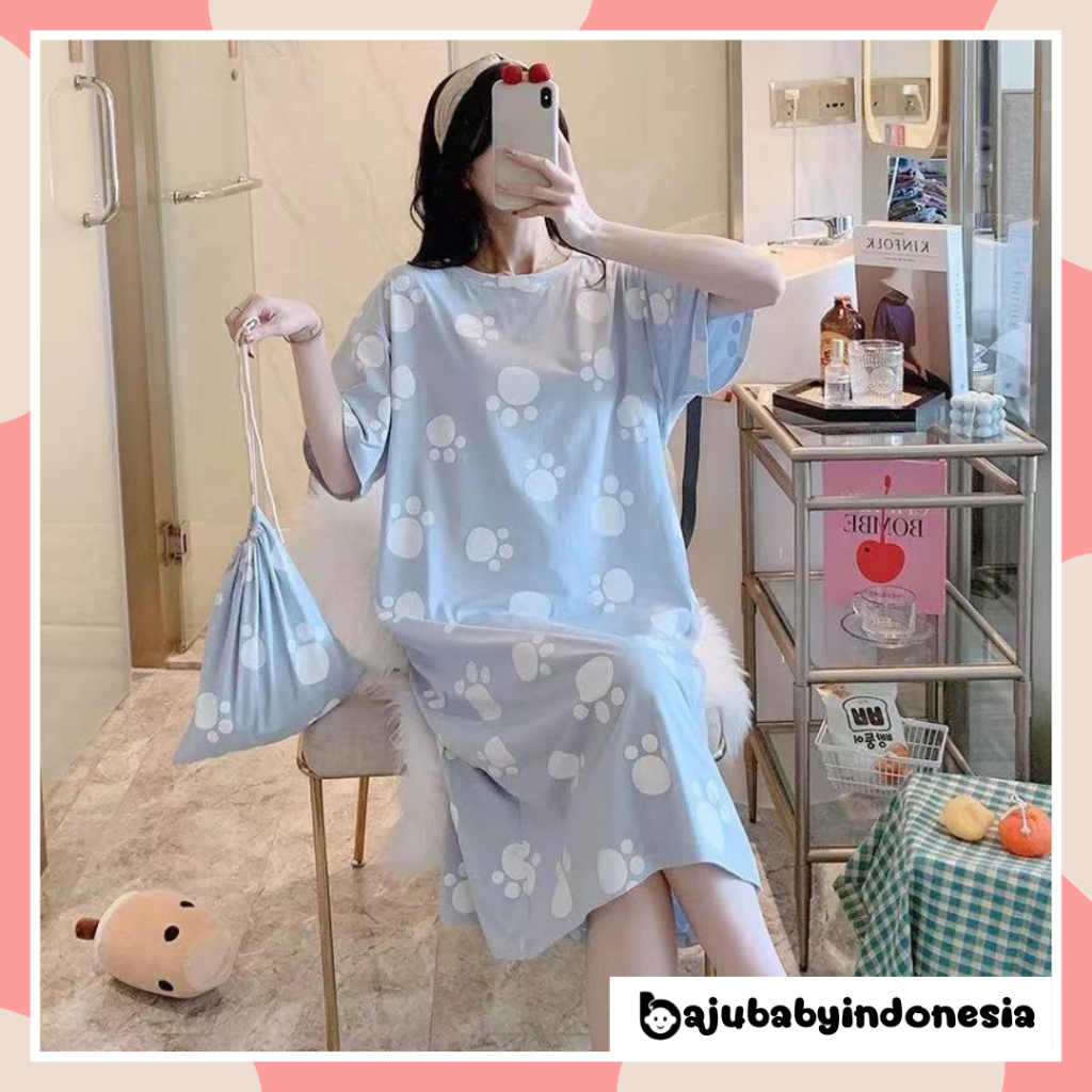 BBI Piyama wanita dewasa dress tidur perempuan motif karakter animasi lucu bahan katun adem licin ju