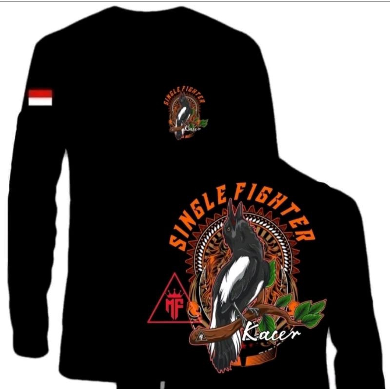 KAOS LENGAN PANJANG BURUNG KACER SINGLE FIGHTER MOTIF COKLAT