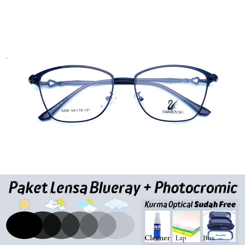 Kurma Optical Frame 8298 Kacamata kotak Kecil Paket Lensa Photocromic Normal Minus