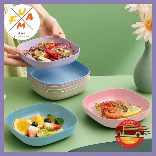Piring Makanan Buah Set Warna Warni Bahan Jerami Piring Makan Jerami Wadah Saji Makanan Kue Mangkok