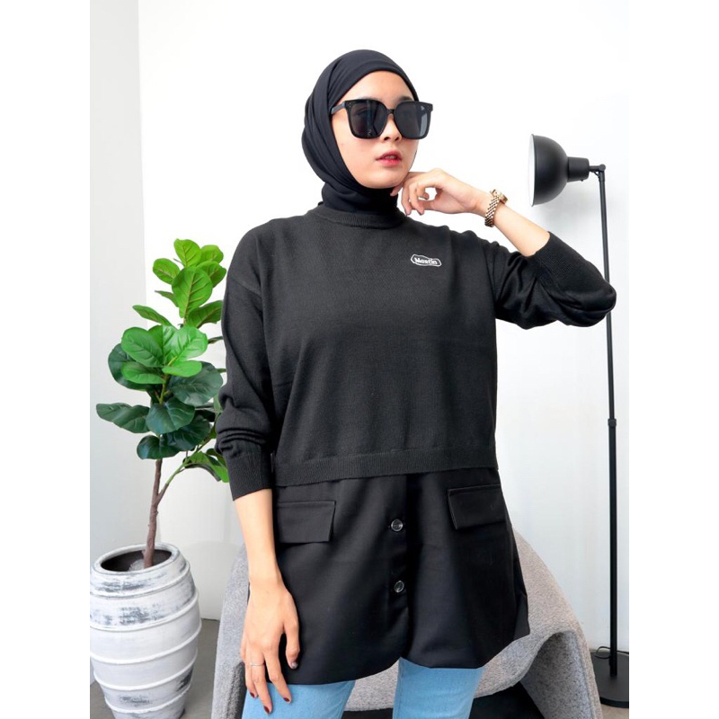 BLOUSE WANITA KEKINIAN KOMBI POLOS HITAM IMPORT OVERSIZE JUMBO BIGSIZE XXXL