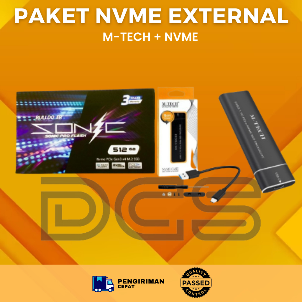 PAKET NVME EXTERNAL M-TECH ENCLOSURE + BULLDOZER NVME 128GB / 256GB / 512GB