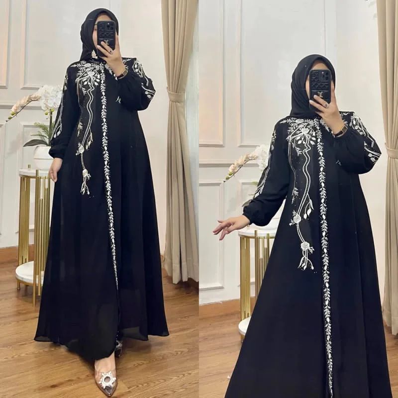 Bunga Dress/Baju Lebaran Couple/Baju Muslim Wanita Terbaru 2024 Kekinian/Dress Kondangan/Fashion Mus