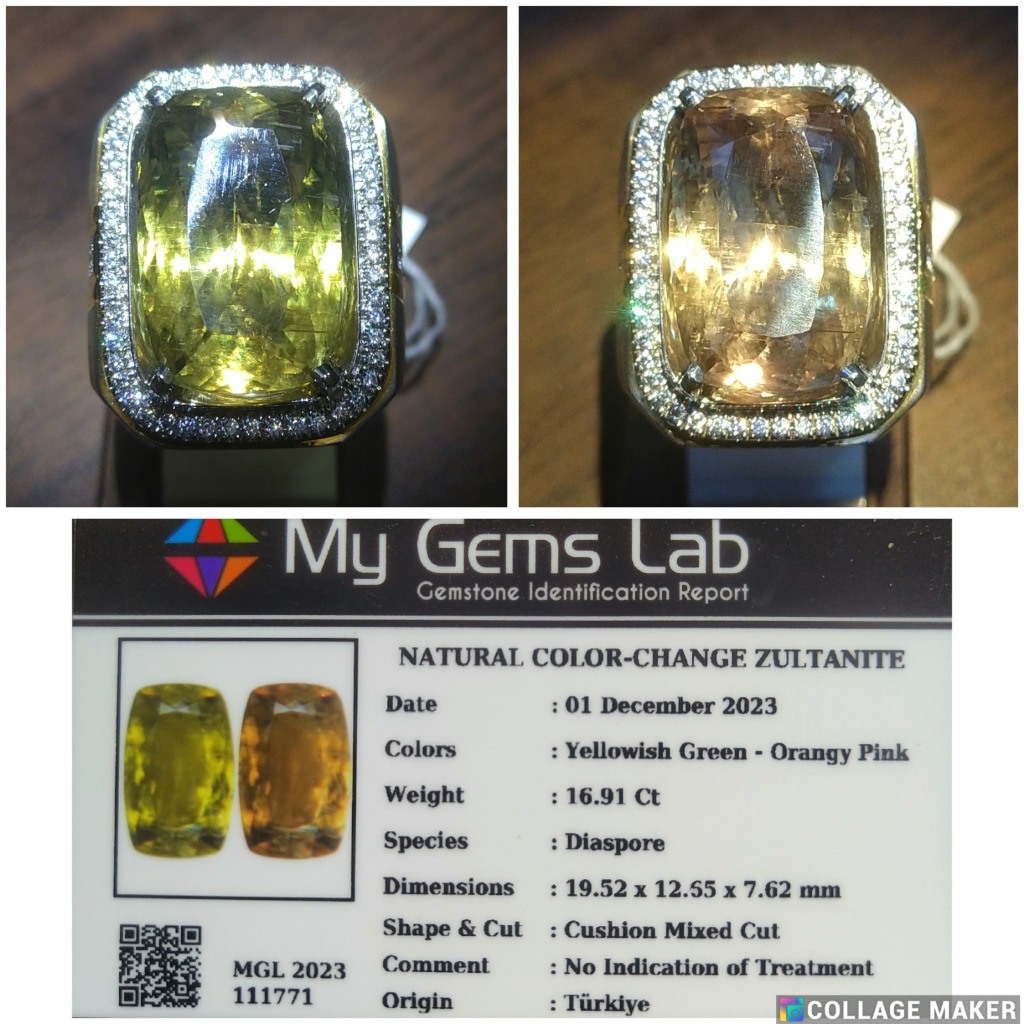 Batu cincin 16.91ct natural color change zultanite turkey