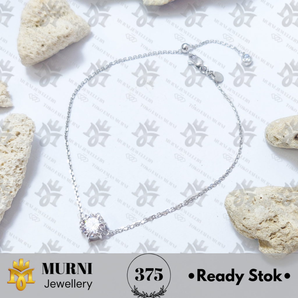 Gelang Emas Putih Asli 375/8K Model Solitare Putih - Toko Emas Murni