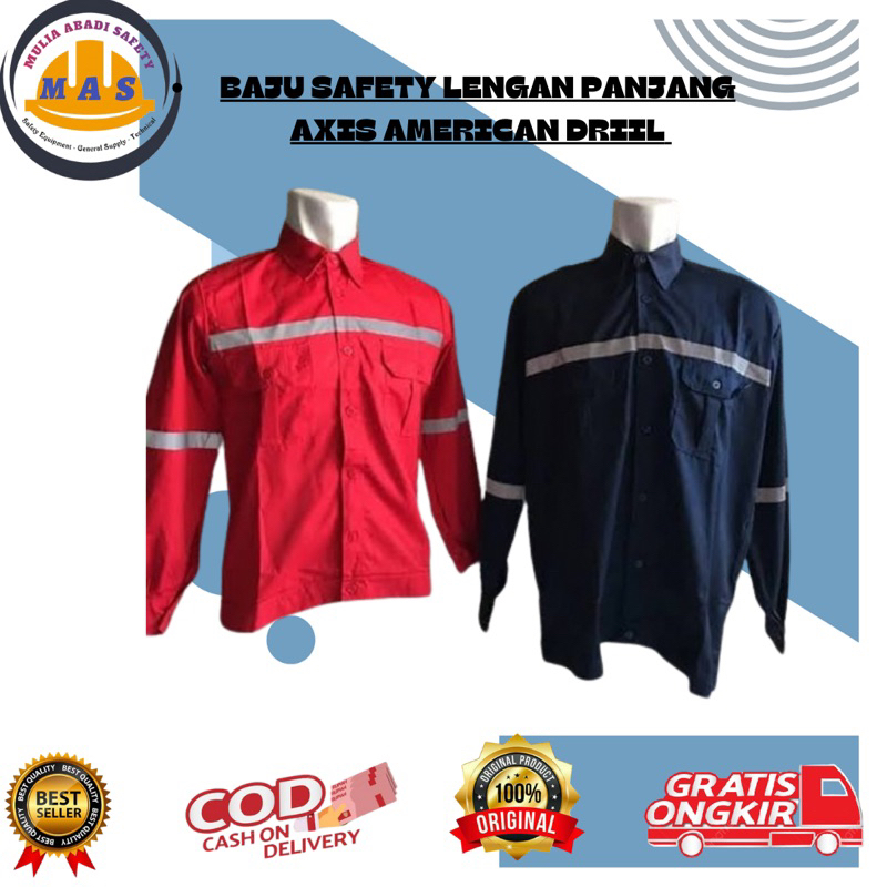 Baju Safety Lengan Panjang Bahan American Drill / Baju Safety Proyek Lengan Panjang / Seragam Safety