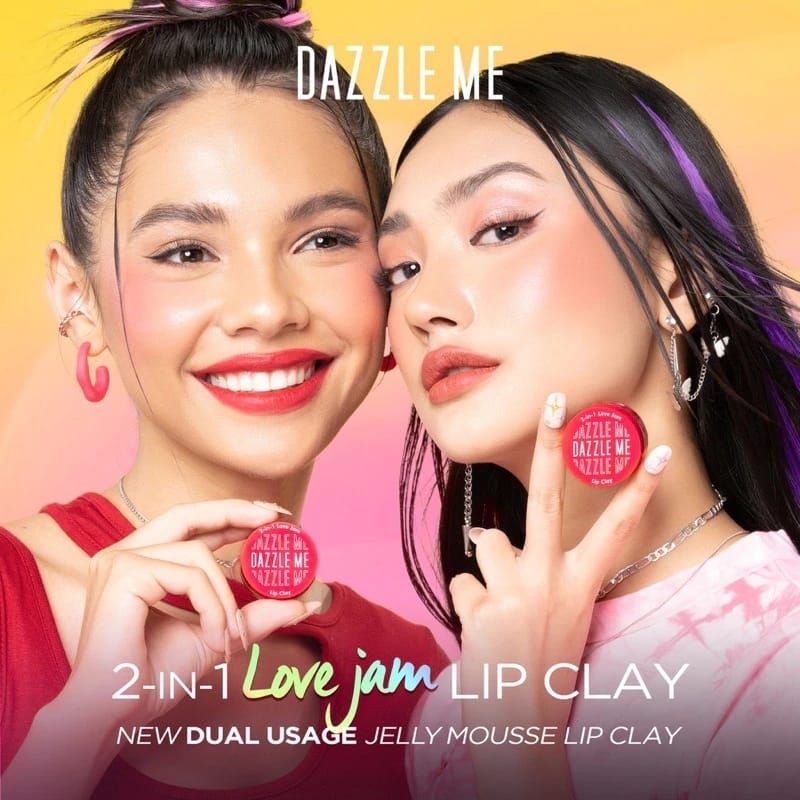 DAZZLE ME 2 in 1 Love Jam Lip Clay Lipstik Cheek Blusher Soft Jelly Mousse Waterproof Tahan Air Lips