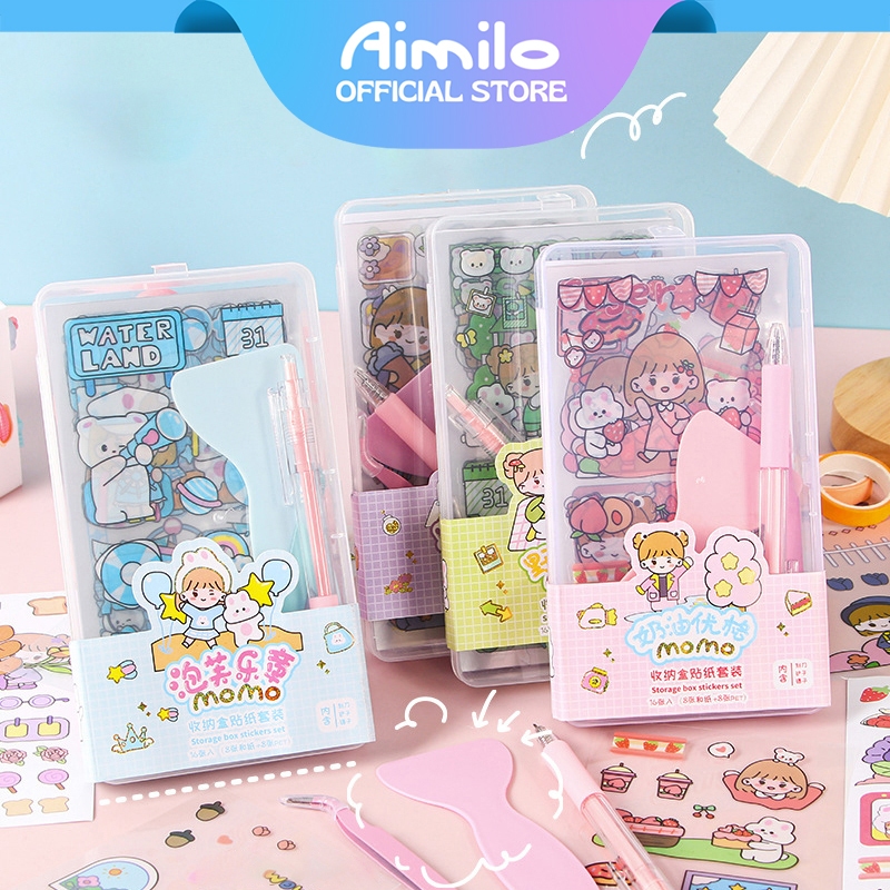 

[READY] Aimilo Stiker Momo 100 Lembar 4 Warna Motif Kartun Lucu Anti Air Dekorasi Handbook Scrapbook
