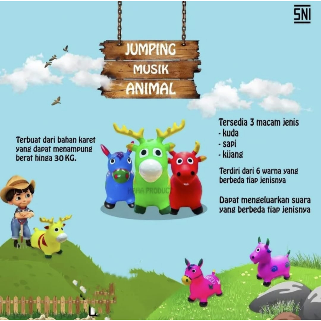 JUMPING ANIMAL MUSIC - MAINAN TUNGGANG/KUDA - KUDAAN KARET UKURAN BESAR / JUMBO MUSIK