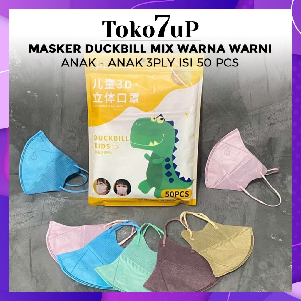 MASKER DUCKBILL MIX WARNA WARNI ANAK - ANAK 3PLY ISI 50 PCS