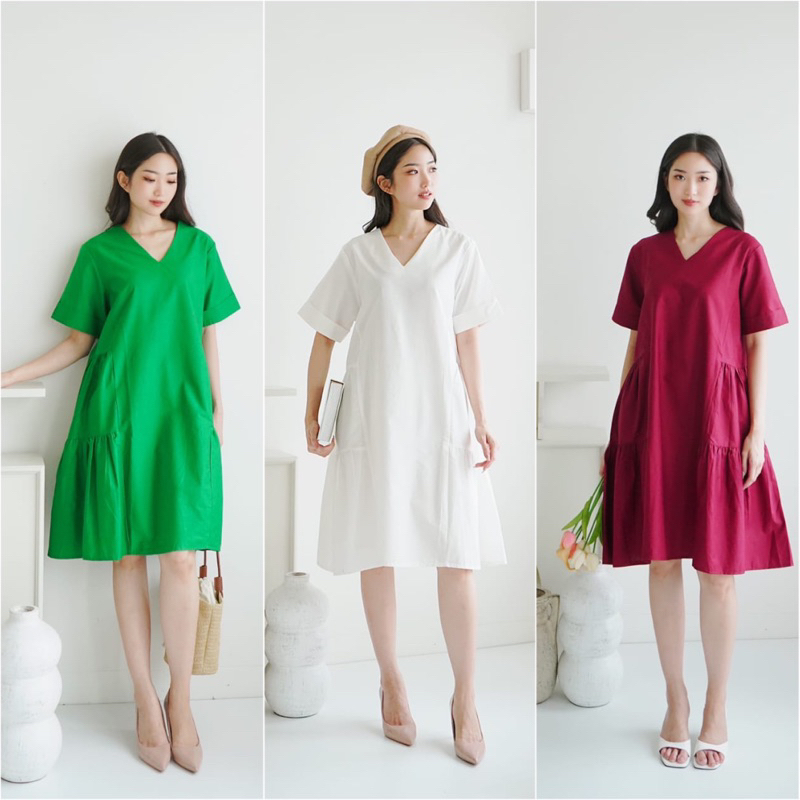 Foria 2211 dress terusan wanita katun merah putih hijau natal imlek