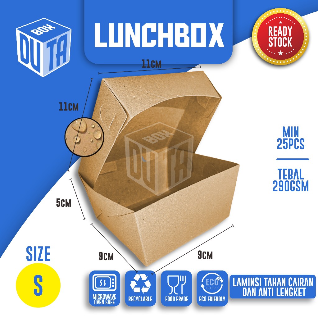 Luch Box Size S 290gsm Box Dimsum Takoyaki Pisang Keju Kotak Makanan Kraft Paper