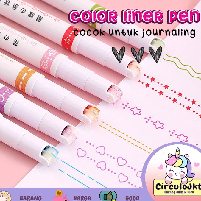 

6Pcs Pen Garis Motif Warna warni Color Pen Liner Jurnal sketch marker highliter art painting