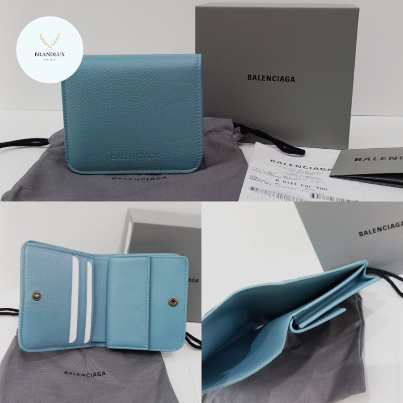 BALENCIAGA Bifold mini Wallet Blue with coin case Grained Leather