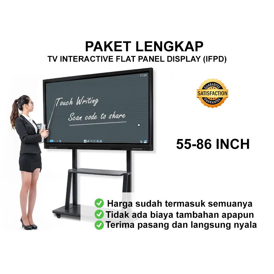TV IFP Interactive Flat Panel Lengkap Touchscreen 55 65 75 86 Inch Industrial Grade