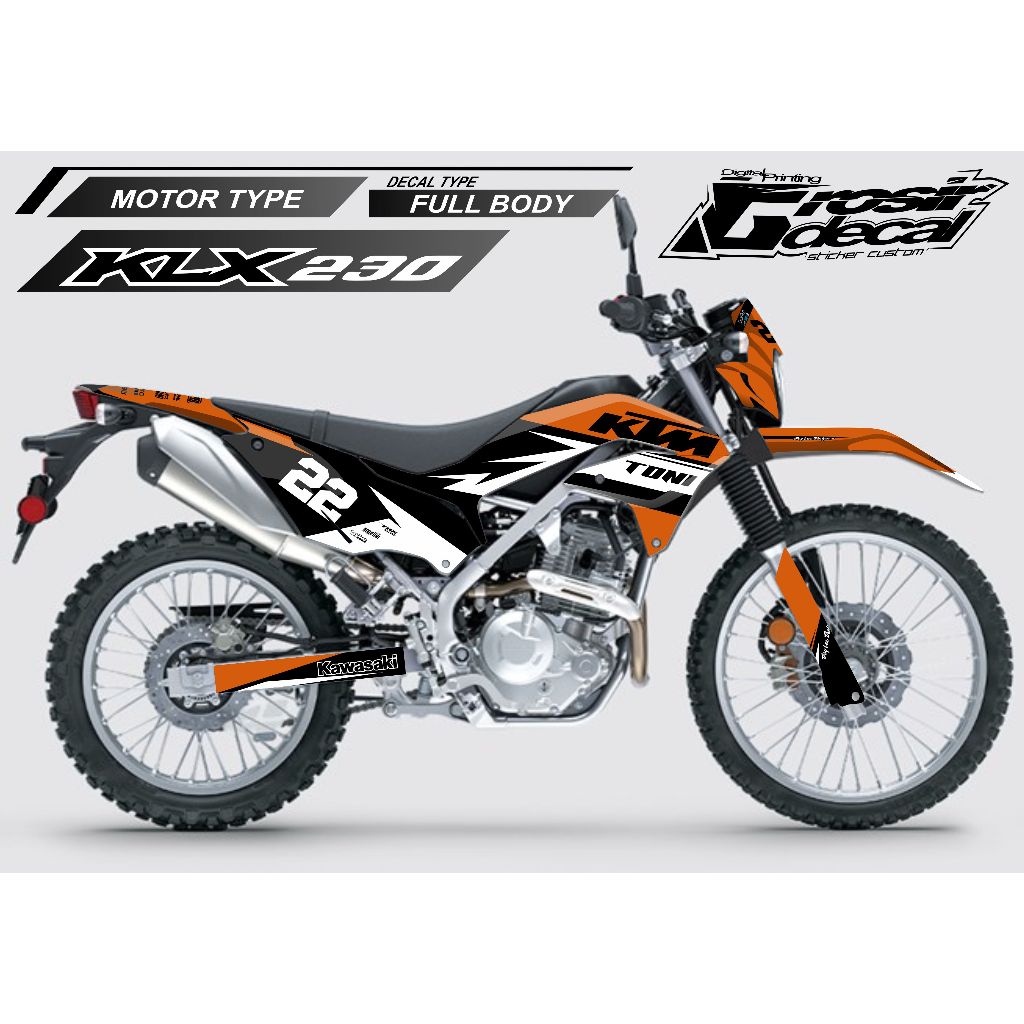 Sticker Decal Stiker KLX 230 Hitam Orange Full Body Fullset Bisa Reques Bebas