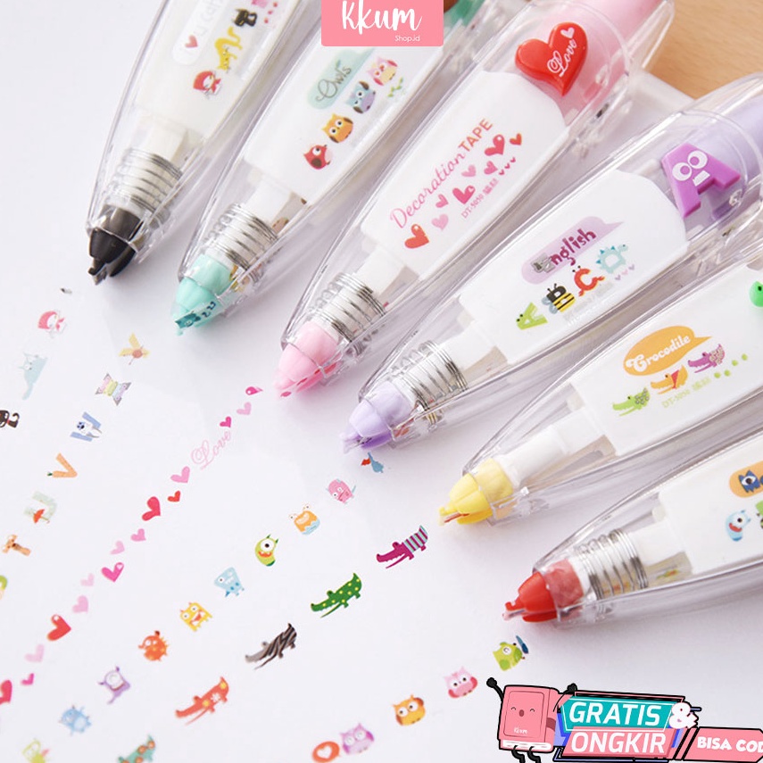 

L1 Correction tape decoration untuk jurnal Roller stamp reminder highlight pola cute 124