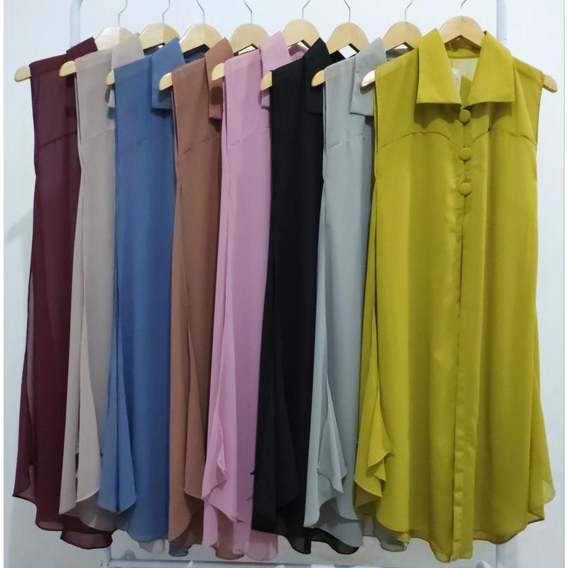 Clara Outer Ceruty Babydoll Premium, Long Cardigan Panjang Tanpa Lengan Bahan Ceruti Bebydoll polos,