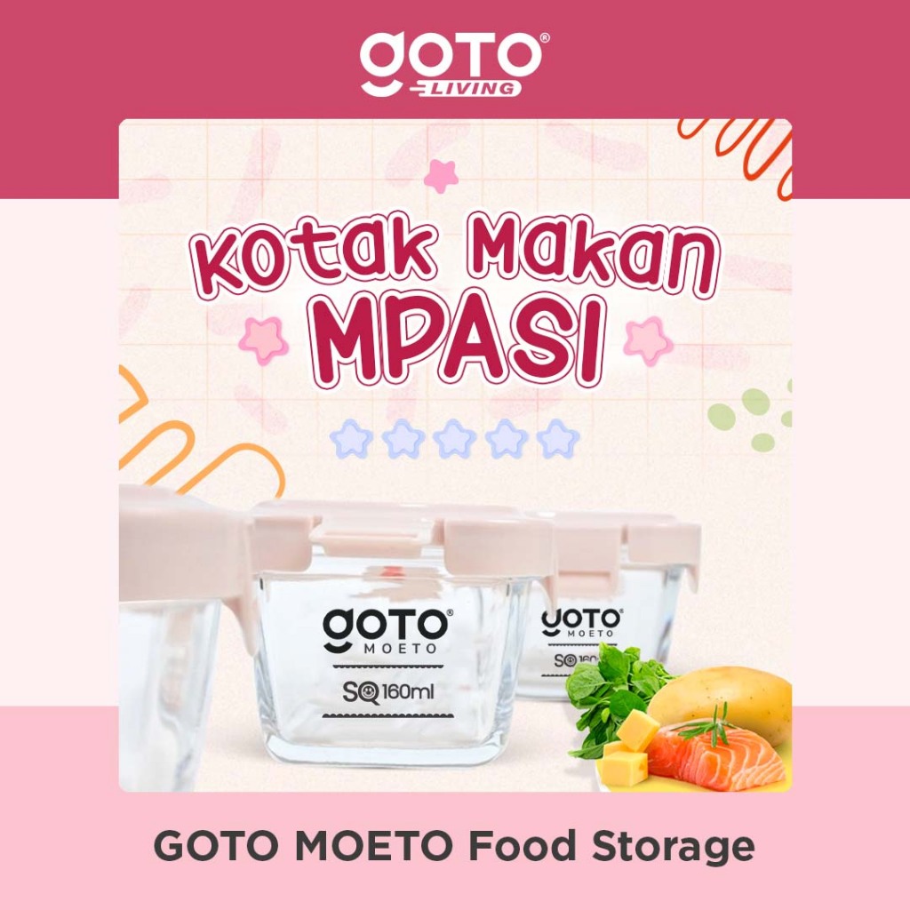 Goto Moeto Tempat Wadah Mpasi Bayi Kaca Food Container Storage 3in1