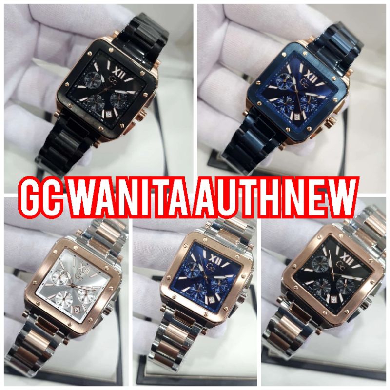 JAM TANGAN WANITA GC GUESS COLLECTION KOTAK WARNA SILVER BLACK BLUE ROSEGOLD