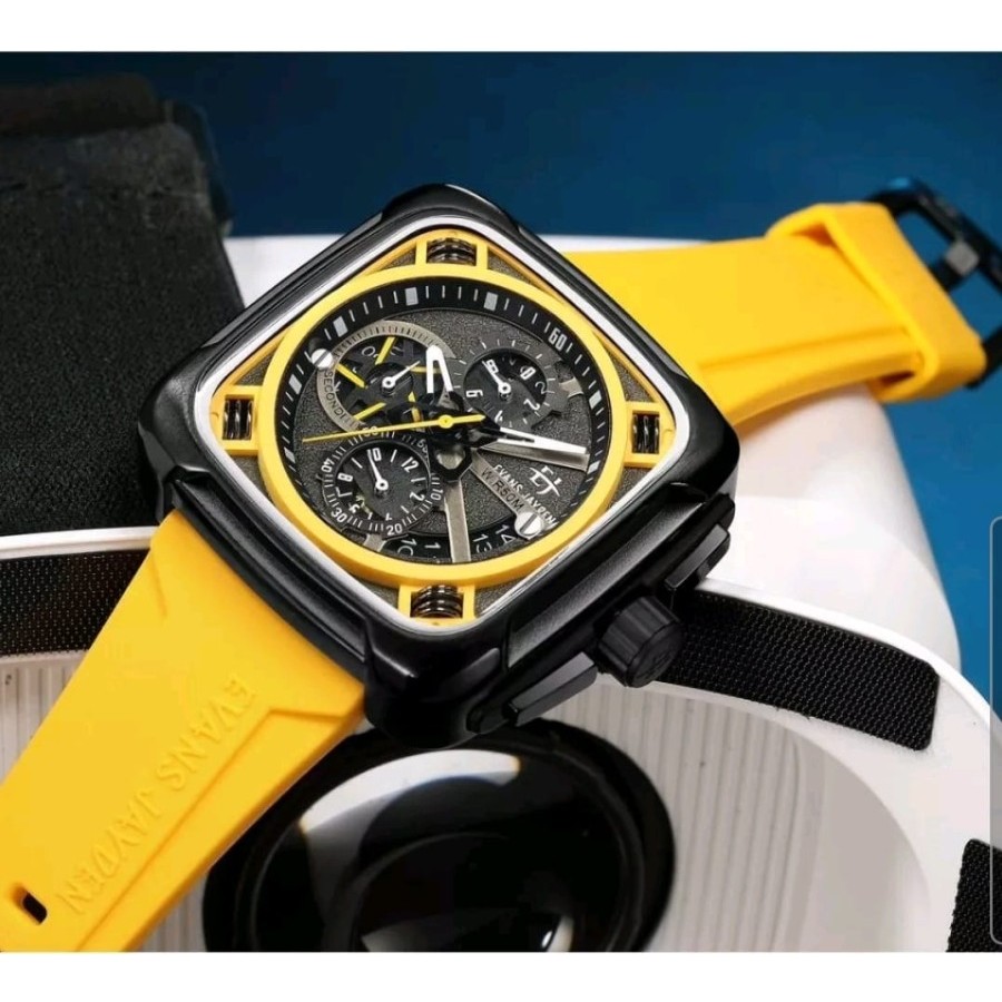 Original Jam Tangan Pria Evans Jayden 9555 Rubber Chronograph - Kuning