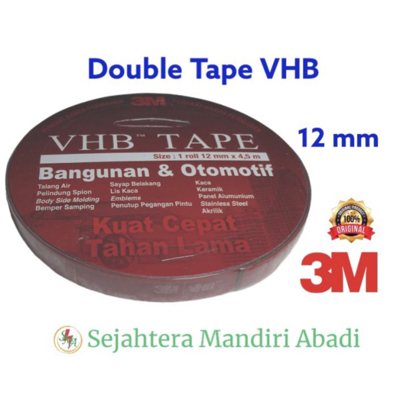 Double Tape Original 3M VHB 12mm Merah Abu