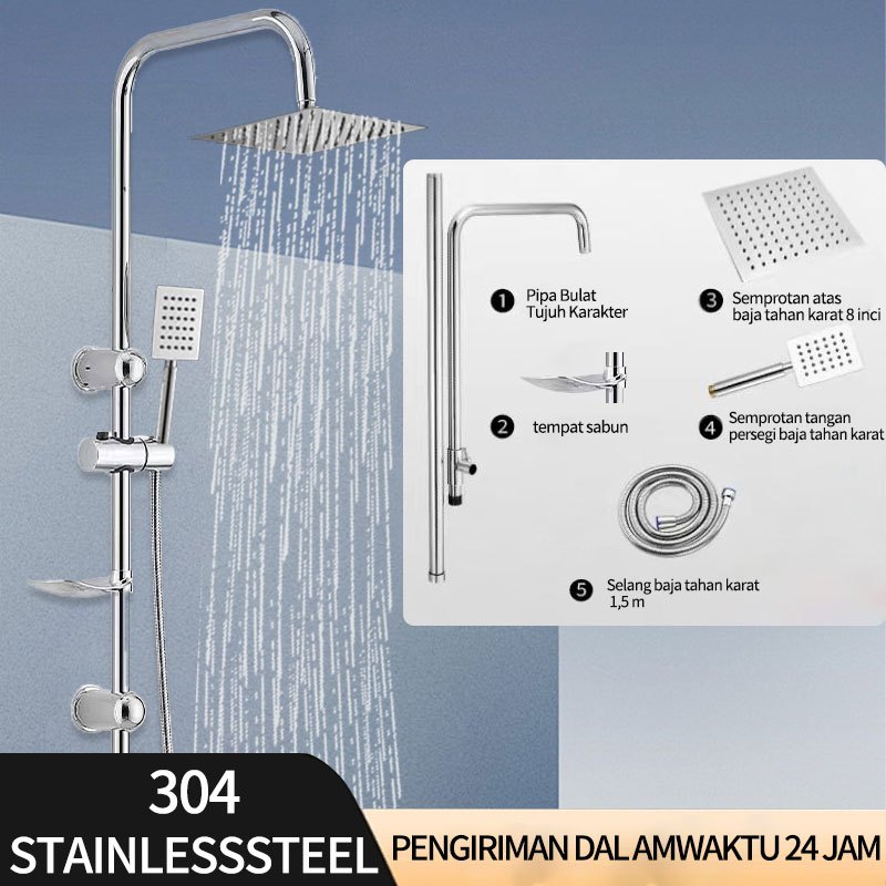 SUS304 Set Shower Stainless Steel Lengkap Shower 2 in 1 Set Shower Air Panas Dingin Paket Shower Din