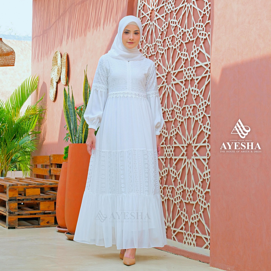 terlaris ayesha gamis putih brukat wanita mewah elegan terbaru