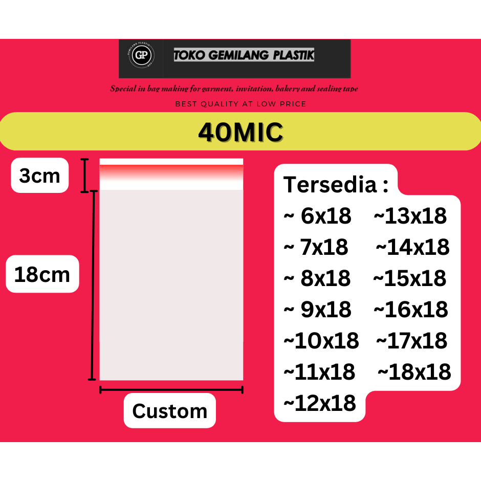 40MIC (TEBAL) OPP Plastik Roti / Plastik Kemasan makanan / Plastik Aksesoris 6x18 / 7x18 / 8x18 / 9x