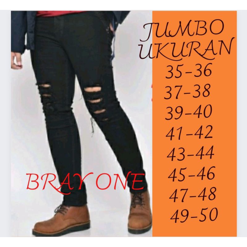 celana jeans pria sobek silet-celana skinny - ukuran jumbo 35-50