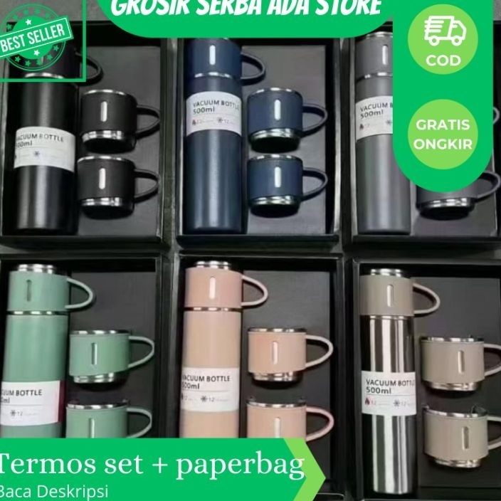 

modelTipe WGK387 termos set isi 1 termos 2 cangkir stainless dan box hampers souvenir hampers termos sultan