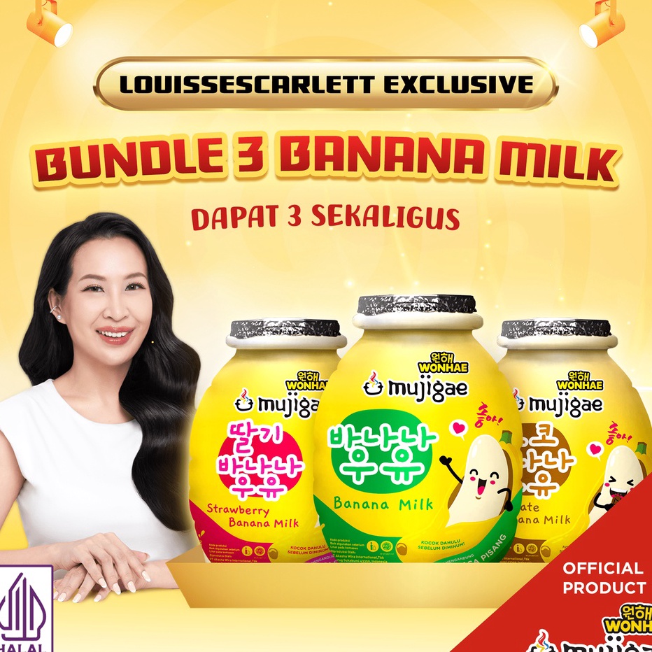 

KODE UEF464 Louisse Scarlett Exclusive Bundle 3 Mujigae Banana Milk Mix Original Chocolate Strawberry