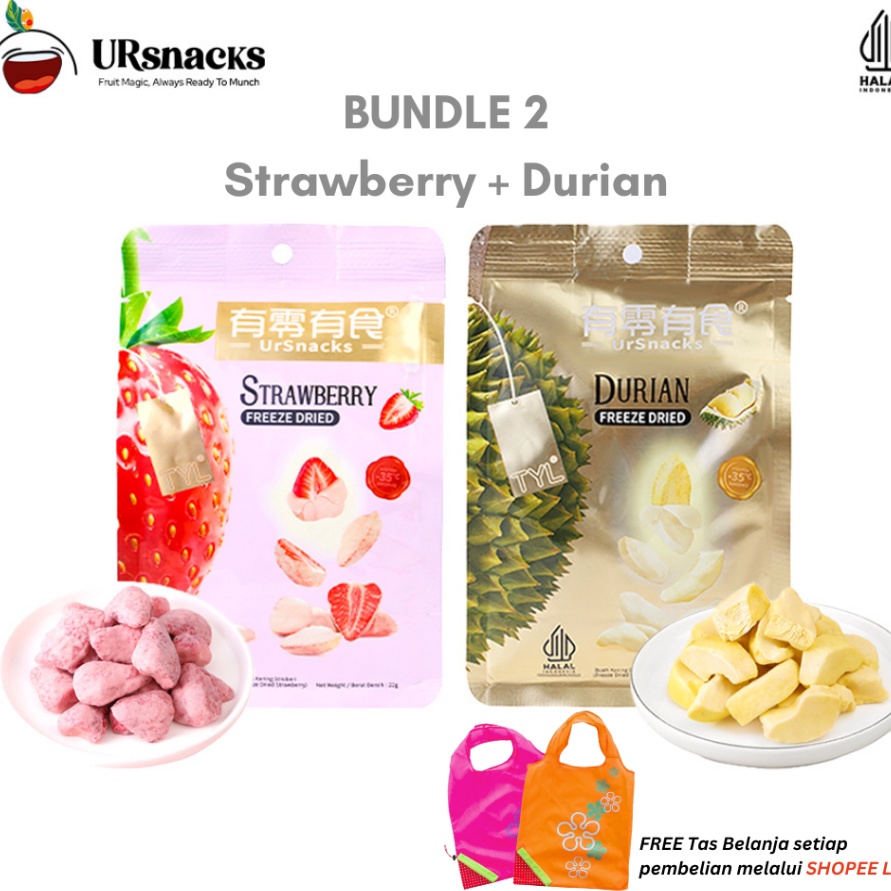 

MODEL XJF917 URSNACKS BUNDLE OF 2 FREEZE DRIED KERIPIK SEHAT STRAWBERRY 22gr DURIAN 32gr BUAH VAKUM CEMILAN DIET