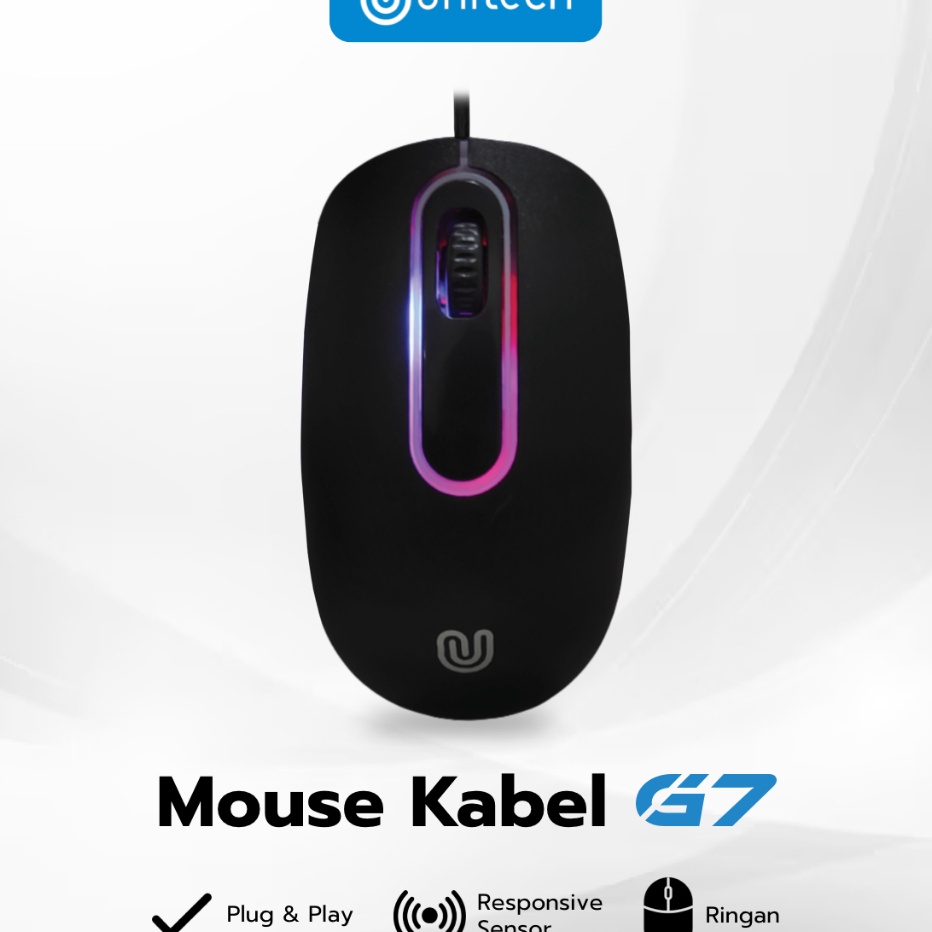 Optical Mouse G7 Unitech Wired Kabel USB 12DPI LED Black