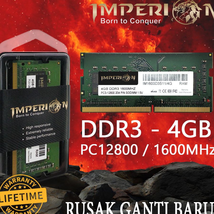 RAM IMPERION DDR3 4GB 16 MHz PC128 RAM LAPTOP SODIMM GARANSI RESMI 15V DDR3 4GB SODIMM DDR3 4GB