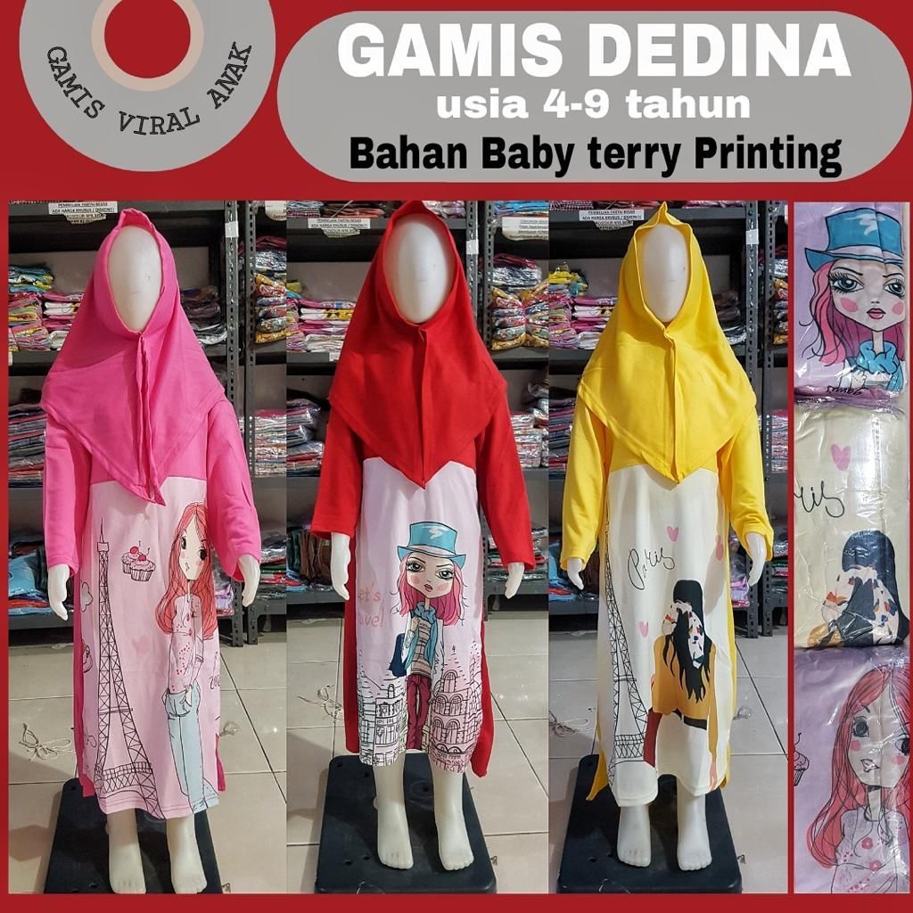 Gamis Anak Dedina / Gamis Anak Printing / Baju Gamis Anak Lucu