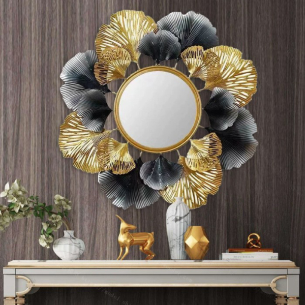 Unik Hanging Mirror Wall Decoration Ginkgo Metal Iron / Kaca Hiasan Dinding Diskon